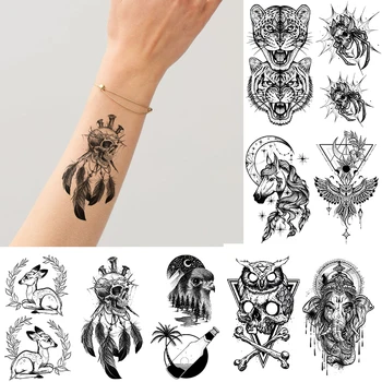 Vízálló Ideiglenes Tetoválás Matrica Koponya Dreamcatcher Toll, Pók, Madár, Tigris Flash Tetoválás Hamis Tatto Body Art, a Nők, Férfiak