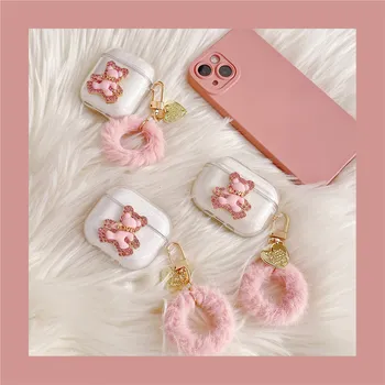 Aranyos Rózsaszín Medve Fülhallgató tok Apple Airpods 3 pro Védeni Anti-őszi Earshell védőburkolat a Airpods1 2 lány nők ajándék