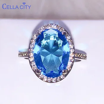 Cellacity Temperamentum Akvamarin Gyűrű Női Divatos 925 Ezüst Ékszerek, Ovális alakú, Drágakövek Kék Tenger Esküvői Kiegészítők