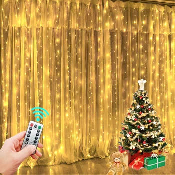 Ablak Függöny String Fény 3M LED USB hálózati Távirányító Függöny tündérfény Karácsonyi Koszorú Fények Otthon Kert Dekoráció