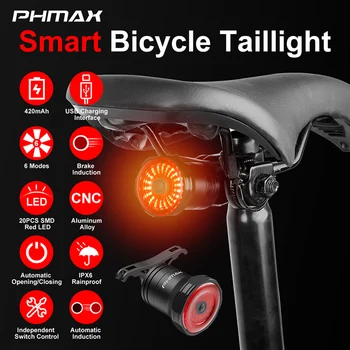 PHMAX Hátsó Lámpa Kerékpár tömegeket Lámpa LED Smart Fék Automatikus Érzékelés Kerékpár Fény IPX6 Vízálló Töltés hátsó Lámpa