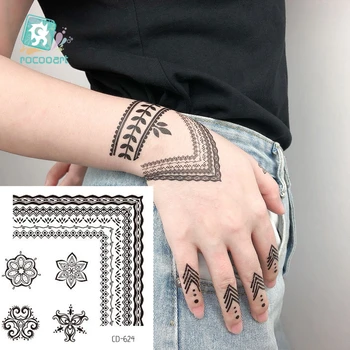 1 Lap Indiai Stílusú Fekete Henna Ujját Ideiglenes Tetoválás Matricák Király Csipke Mandala Virág Hamis Tatto Nők, Férfiak