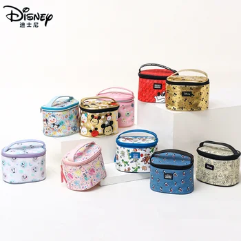 Disney Mickey Kerek Hordó Kozmetikai Táskák Női Hordozható Kozmetikai Tároló Táska Nagy Kapacitású PU Vízálló Tisztálkodási Táska Paquete
