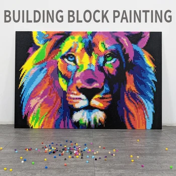 Mozaik Festmény, lakberendezési DIY Játék Épület-Blokk, Wall Art Festmény Oroszlán Pixel Art Ötletek Pop Fali Dekoráció Meglepetés Ajándékok