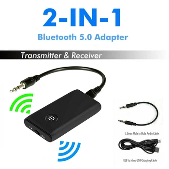 2 in 1 Bluetooth 5.0 Adó-Vevő Vezeték nélküli Hifi Zene 3,5 mm-es Audio Jack, USB-Aux Adapter Sztereo Fejhallgató Autós PC, TV