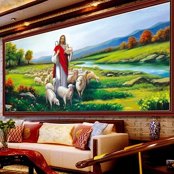 Jézus Pásztor Vallás IKONOK Gyémánt Festmény Cross Stitch Álló Mozaik Teljes Gyémánt Hímzett Kerek Strasszos