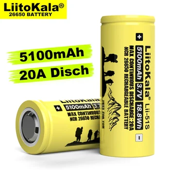 2021 Liitokala Lii-51S 26650 áram 20A újratölthető lítium akkumulátor 3,7 V 18.8 M 5100mA Alkalmas zseblámpa