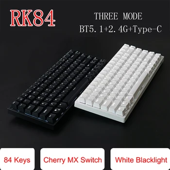 RK84 84 Gombok Mechanikus Gaming-Billentyűzet Bluetooth 5.1 / 2.4 G / C-Típusú Három Mód Cherry MX Kapcsoló Fehér Blacklight Billentyűzetek