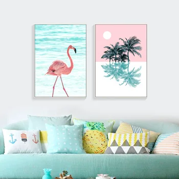Rózsaszín Flamingó Vászon Nyomatok Északi Poszterek, Nyomatok, Vászon Festmény Művészet Cuadros Decoracion Wall Art Poszter Festményről Keretben