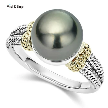 Visisap Évjárat Szürke Utánzás Gyöngy Gyűrű Női Férfi Fehér Arany Színű Évfordulós Gyűrű, Trendi Ékszerek Szállító B2340