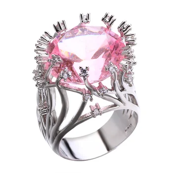 Ékszerek A Nők Vintage Gyűrű Eljegyzési Menyasszonyi Pink Sapphire Ajándékok Ezüst