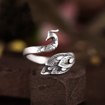 Igazi Tiszta 925 Sterling Ezüst Páva Állat Gyűrűk Női Divat, Esküvői Gyűrű, Állítható Gyűrű