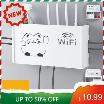 Új Polc Vezeték nélküli Wifi Router Box PVC Fali Polc Akasztós Plug Tábla Tartó-Tároló Doboz Ládákat Mosoly Macska Minta