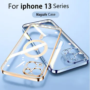 Luxus Átlátszó Borítás Mágnes Esetében iPhone 13 12 11 Pro Max 12 13 Mini Vezeték nélküli Töltő Magsafing Electroplate Borító