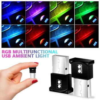 Mini USB LED Autó Fény Dekoratív Lámpa Szín Belső Hangulat Neon Hangulat Lámpa vészvilágítás Auto Színes Lézer Fény