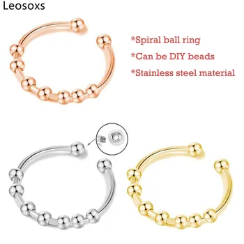 Leosoxs 1db Rozsdamentes Acél Állítható Nyomás Gyűrű DIY Gyöngy Spirál Nyomás Gyűrű Fidget Gyűrű Divat Ékszerek 2021 Új