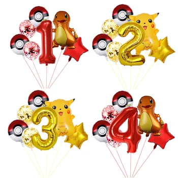 7 db Pokemon Sorozat Pikachu Kis Tűz Sárkány Szülinapi Buli Gyermekek Száma Szülinapi Lufi Dekoráció Játék, Ajándék, Meglepetés