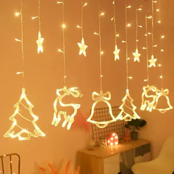 8 Módok Karácsonyi Dekoráció LED String Fények, Csillag, Fény Lánc Karácsonyi Medálok Fa Szarvas Bell