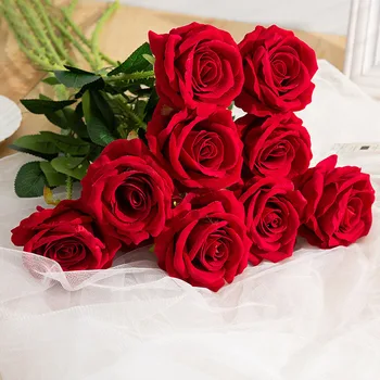 Mesterséges Piros Rózsa Nappali Lakberendezési Kiegészítők Hálaadás Esküvői Diy Csokor Selyem Virágok Illata