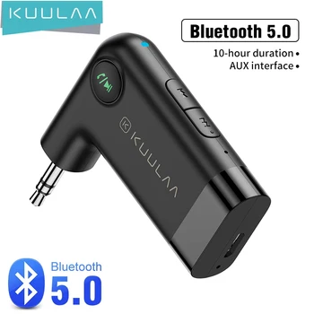 KUULAA-MP3 3,5 mm-es Hordozható Bluetooth Audio Vezeték nélküli Zene Autós Kihangosító Vevő Adapter 5.0 AUX felület Bluetooth Adó