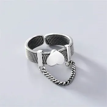 925 Sterling Ezüst Tassel Lánc Szív Ujj Gyűrű A Nők Romantikus Nyitva Ékszerek Pár Esküvői jz383