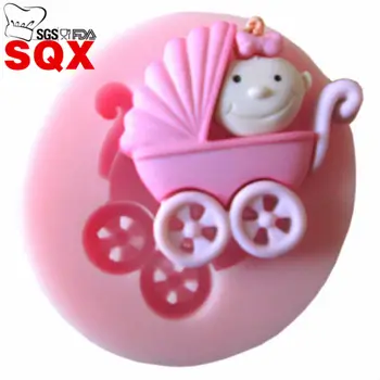 Babakocsi, baba fondant 3D szilikon penész, gyertya formához, cukor, kézműves eszközök, csokoládé öntőforma, sütni ware SQ1595