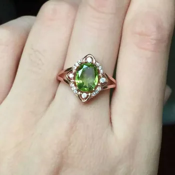 Természetes peridot zöld drágakő gyűrű Természetes olivin gyűrű S925 sterling ezüst gyűrű Finom trendi Üreges nők lány ajándék Ékszer