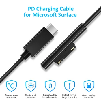1,8 m-es USB-C Típusú Tápegység Mágneses Fej Töltő 65W 15V PD Gyors Töltés Kábel a Microsoft Surface Pro 3 4 5 6 MENJ könyv 2 1