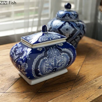 Kreatív Kék-Fehér Porcelán Általános Üveg Kerámia Virág Váza Virágot Háztartási Tea Édesség Zárt Tároló Jar Haza