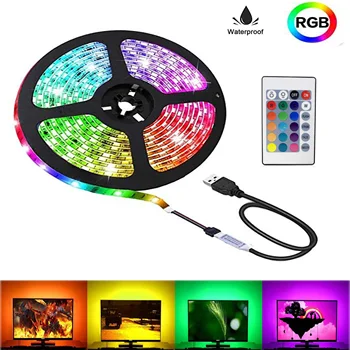 RGB LED Szalag 5V Usb Kötelet, Világos Szalag PC TV DIY Beltéri Dekoráció smd2835 Vízálló light 24 Kulcs Távirányító