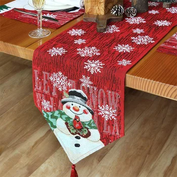 2021 Karácsonyi Asztal Futó Tassel Pamut Vászon asztalterítő Hóember Karácsonyi Haza Ebédlő Asztal Dekoráció Kiegészítők 33*180cm