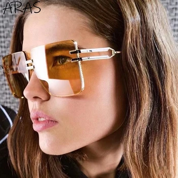 Oversizes Tér Rimeless Napszemüveg Nő Luxus Márka Fém Nagy Keret Férfiak 2021 Divat Keret Nélküli Napszemüvegek A Nők Oculos