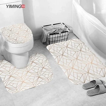 Fürdőszoba wc-csúszásmentes szőnyeg egyszerű geometriai sor nyomtatás fürdőszoba szőnyeg fürdőszobai dekoratív szőnyeg szett 3pcs