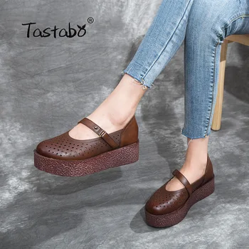 Tastabo 100% - os Valódi Bőrből készült Női cipő, Vastag aljú üreges felső design Barna, karamell, egyszerű, hétköznapi stílus S1923