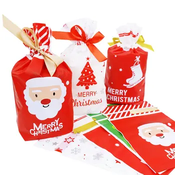 5db Boldog Karácsonyi Ajándék Táskák Candy Táska Hópehely Ropogós Zsák Összehúzható Táska DIY Kezelni Cookie Csomagolás Műanyag Zacskó Cukorkát Dekoráció