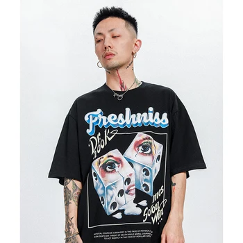 A Férfiak Hip-Hop Streetwear Harajuku Kör Levelet Kocka Nyomtatás Túlméretezett Póló Pamut Plus Size Nyári Rövid Ujjú Felsők Póló