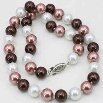 Divat a nők többszínű shell szimulált-gyöngy, kerek 10mm gyöngy nyaklánc lánc, lánc kulcscsont ékszerek 18 hüvelyk B3214