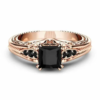 Divat Fekete Aranyozott Gyűrű Klasszikus Geometriai Gyűrűk Női Ékszerek Kiegészítők Évforduló Eljegyzési Parti Rózsa-Arany