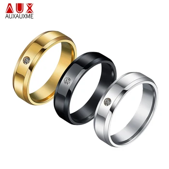 Auxauxme 6mm Titán Rozsdamentes Acél Kristály Gyűrű, Arany, Fekete, Egyszerű, jegygyűrű, Gyűrű, Ékszerek Férfiaknak