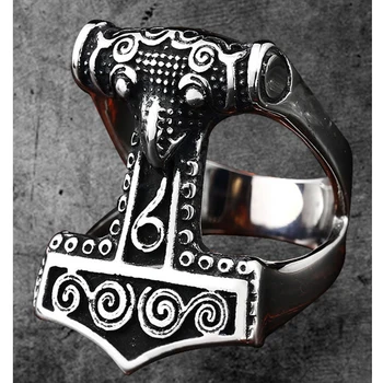 Rozsdamentes Acél Orr Viking-Rovásírásos Amulett Gyűrűk Férfiak Skandináv Odin Thor Pörölye Mjolnir Gyűrű Divat Ékszerek