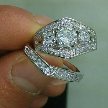 Huitan Geometriai Alakú Meghatározott Gyűrűk Nők Újonnan Tervezett Esküvői Ékszerek, Magas Minőségű, Ezüst Színű 2db Gyűrűk Luxus Tartozék