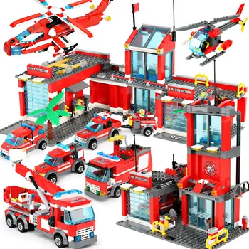 Klasszikus Tűzoltó Teherautók Autó, Helikopter, Hajó Építőkövei Város Tűzoltó Tűzoltók Adatok Tégla Játékok Ajándékok
