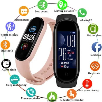 2021 Intelligens Karóra az M5 Férfiak, Nők, Sport, pulzusszám, Vérnyomás Monitor Fitness Traker Bluetooth Vízálló Karkötő Android