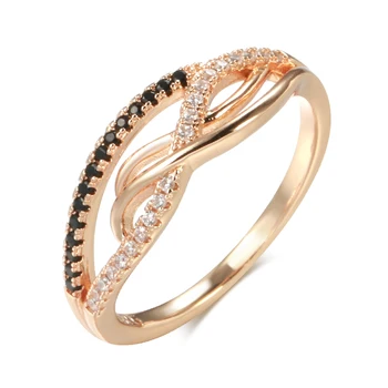 Kinel Divat Természetes Fekete Cirkon Gyűrűk Nők 585 Rose Gold Geometriai Hullám Gyűrű Luxus Vintage Esküvői Ékszerek 2021 Új