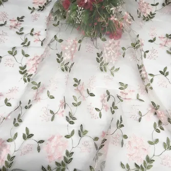 Friss lelkipásztori stílus háló csipke rózsaszín levél hímzett ruha szövet női hosszú szoknya nyári gyermekek viselnek