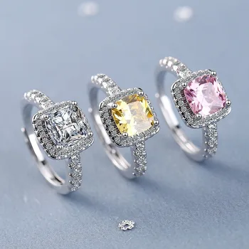 Ekopdee Divat Luxus Micro Burkolt Cirkon Gyűrűk A Nők Klasszikus Femme Rózsaszín, Ezüst Színű, Állítható Gyűrű, Menyasszonyi Esküvői Ékszerek