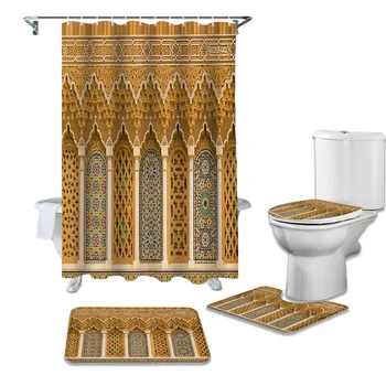 Arab Mecset Zuhanyzó Függöny Fürdőszoba Függöny Fürdő Szett Wc Fedő Matrac Csúszásmentes Fürdőszoba Szőnyeg Szett