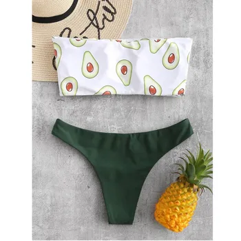 A Nők Zöld Avokádó Nyomtatás Cső Két Darab Bikini Push-Up Bikini Fürdőruha Strandcuccot Bikini 2021 Mujer Maillot De Bain Femme