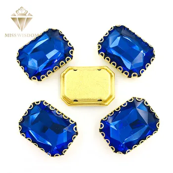 8X10/10X14/13x18mm varrni strassz Royal kék Téglalap arany bázis lacy alakú karmok, üveg kristály, strassz Diy tartozékok