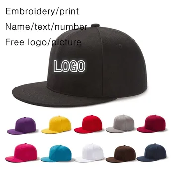 1db egyéni logó nyomtatás, hímzés, hip-hop snapbacks kalapok Felnőtt alkalmi lapos kalap ingyenes logo baseball sapkák